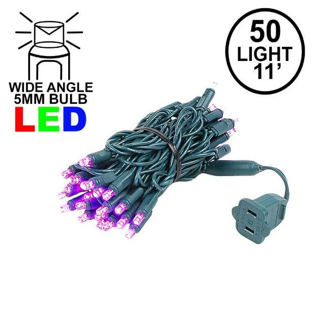 50 LED Pink LED Christmas Lights 11' Long on Green Wire
