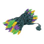 Purple Green and Yellow 70 LED C6 Strawberry Mini Lights Commercial Grade on Green Wire