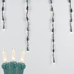 Clear 100 Light Icicle Lights Green Wire Long Drops