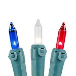 Red/White/Blue Christmas Mini Lights 100 Light 50 Feet Long on Green Wire