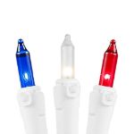 Red/White/Blue Christmas Mini Lights 100 Light 50 Feet Long on White Wire