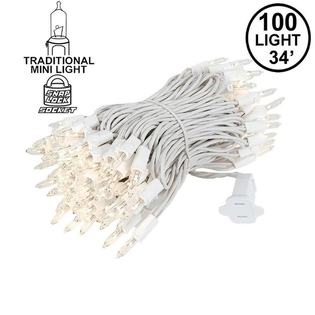 100 Light 34' Long White Wire Christmas Mini Lights