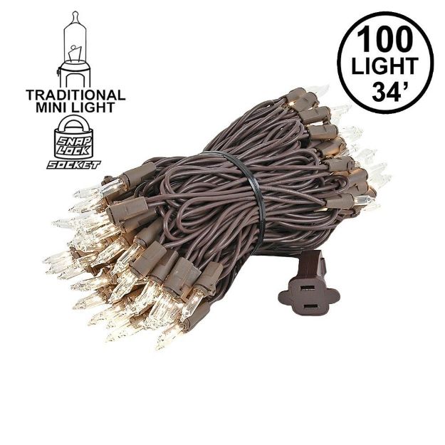 Clear Christmas Brown Wire Mini Lights 100 Light 34 Feet Long