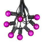 25 G30 Globe Light String Set with Purple Satin Bulbs on Black Wire