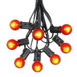 25 G30 Globe Light String Set with Orange Satin Bulbs on Black Wire