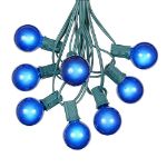 25 G40 Globe String Light Set with Blue Satin Bulbs on Green Wire