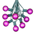 25 G40 Globe String Light Set with Purple Satin Bulbs on Green Wire