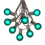 25 G40 Globe String Light Set with Green Satin Bulbs on Brown Wire