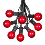 25 G40 Globe String Light Set with Red Satin Bulbs on Black Wire