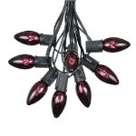 C9 25 Light String Set with Black Light Very Dark Purple Bulbs on Black Wire