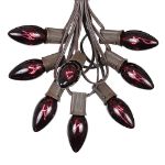C9 25 Light String Set with Black Light Very Dark Purple Bulbs on Brown Wire