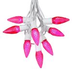 25 Light String Set with Pink LED C9 Bulbs on White Wire