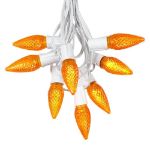 25 Light String Set with Amber (Orange) LED C9 Bulbs on White Wire