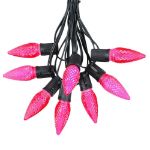 25 Light String Set with Pink LED C9 Bulbs on Black Wire