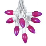 C9 25 Light String Set with Ceramic Purple Bulbs on White Wire