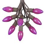 C9 25 Light String Set with Ceramic Purple Bulbs on Brown Wire