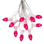 25 Light String Set with Pink Transparent C7 Bulbs on White Wire