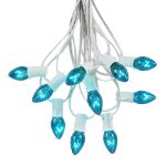 100 C7 String Light Set with Teal Bulbs on White Wire