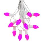 25 Light String Set with Purple Ceramic C7 Bulbs on White Wire