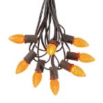 25 Light String Set with Amber/Orange LED C7 Bulbs on Brown Wire