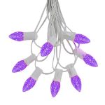 25 Light String Set with Purple LED C7 Bulbs on White Wire