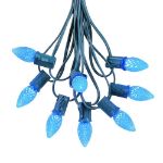 25 Light String Set with Blue LED C7 Bulbs on Green Wire