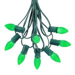 25 Light String Set with Green LED C7 Bulbs on Green Wire
