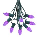 25 Light String Set with Purple LED C7 Bulbs on Green Wire
