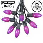 C9 25 Light String Set with Ceramic Purple Bulbs on Black Wire