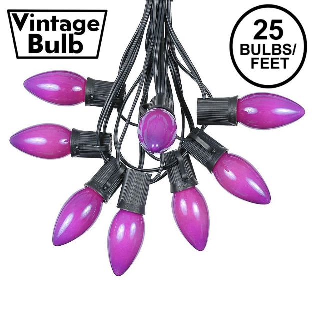 C9 25 Light String Set with Ceramic Purple Bulbs on Black Wire