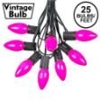 C9 25 Light String Set with Ceramic Pink Bulbs on Black Wire