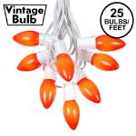 C9 25 Light String Set with Ceramic Orange Bulbs on White Wire