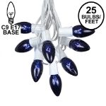 C9 25 Light String Set with Blue Bulbs on White Wire