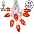 C9 25 Light String Set with Orange Bulbs on White Wire