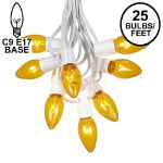 C9 25 Light String Set with Yellow Bulbs on White Wire