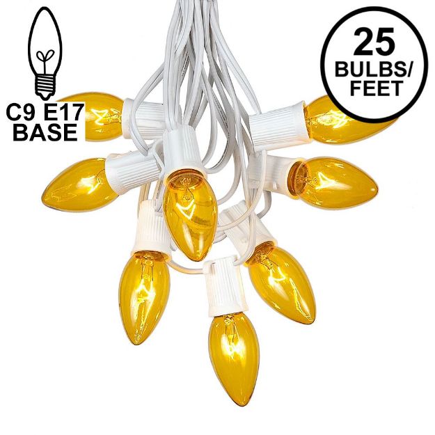 C9 25 Light String Set with Yellow Bulbs on White Wire