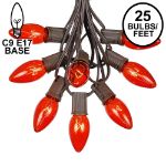 C9 25 Light String Set with Orange Bulbs on Brown Wire