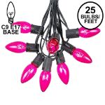 C9 25 Light String Set with Pink Bulbs on Black Wire