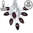 C9 25 Light String Set with Black Light Very Dark Purple Bulbs on White Wire