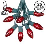 C9 25 Light String Set with Red Bulbs on Green Wire