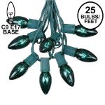 C9 25 Light String Set with Green Bulbs on Green Wire