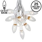 25 Twinkling C9 Christmas Light Set - Clear - White Wire