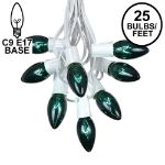 25 Twinkling C9 Christmas Light Set - Green - White Wire