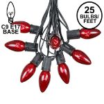 25 Twinkling C9 Christmas Light Set - Red - Black Wire