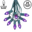 25 Light String Set with Purple Transparent C7 Bulbs on Green Wire