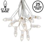 C7 25 Light String Set with Clear Twinkle Bulbs on White Wire