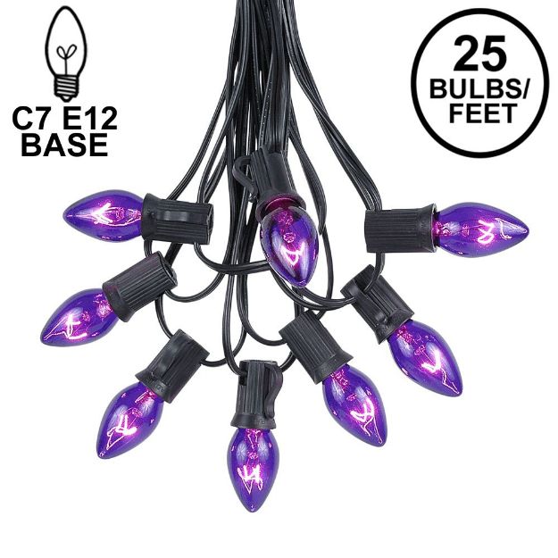 C7 25 Light String Set with Purple Twinkle Bulbs on Black Wire