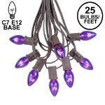C7 25 Light String Set with Purple Twinkle Bulbs on Brown Wire