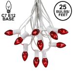 C7 25 Light String Set with Red Twinkle Bulbs on White Wire