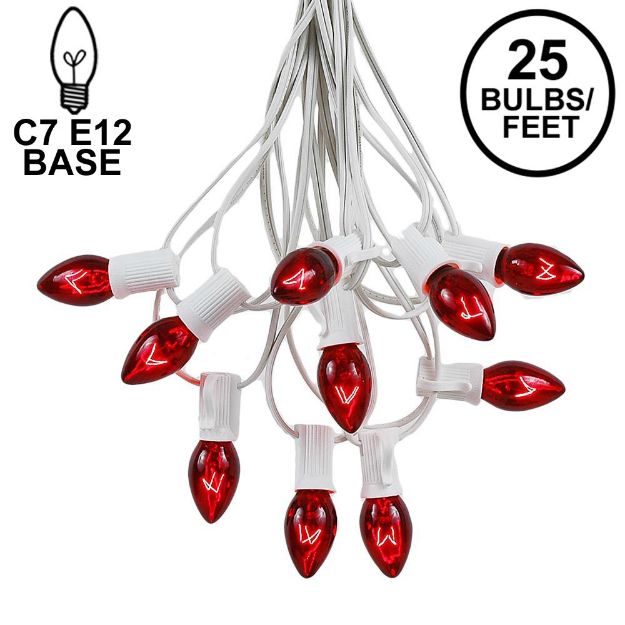 C7 25 Light String Set with Red Twinkle Bulbs on White Wire
